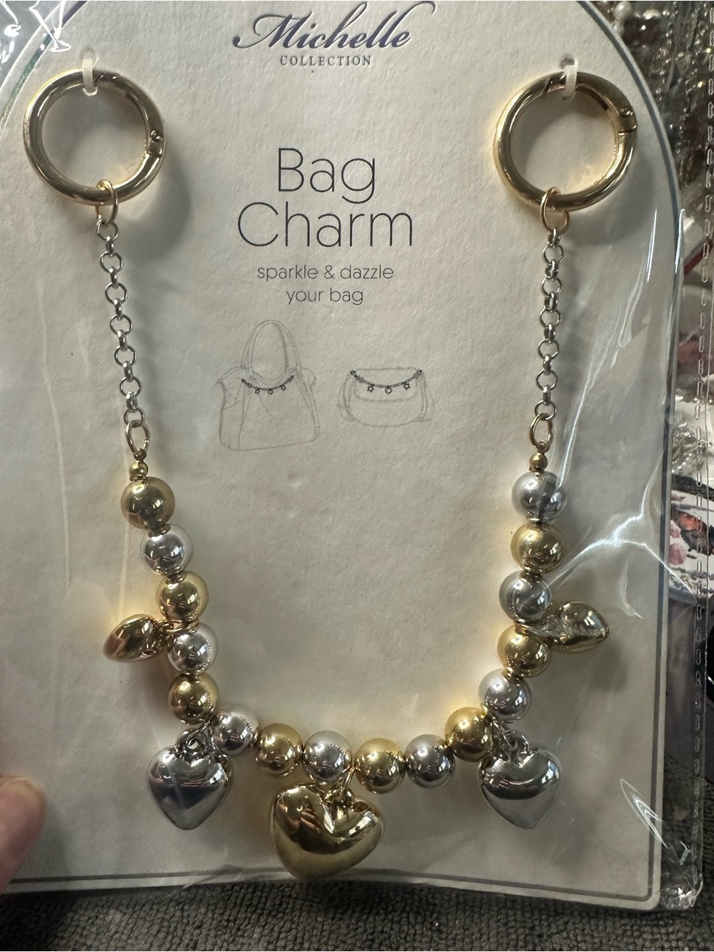 Gold & Silver Heart Bag Charm Keyring